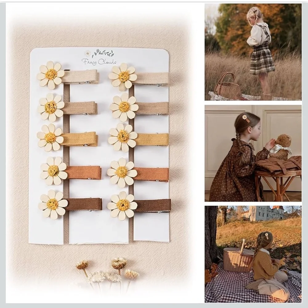 🇺🇸$3🇺🇸 Floral Hair Clips Set of 10 in Neutral Tones NIP